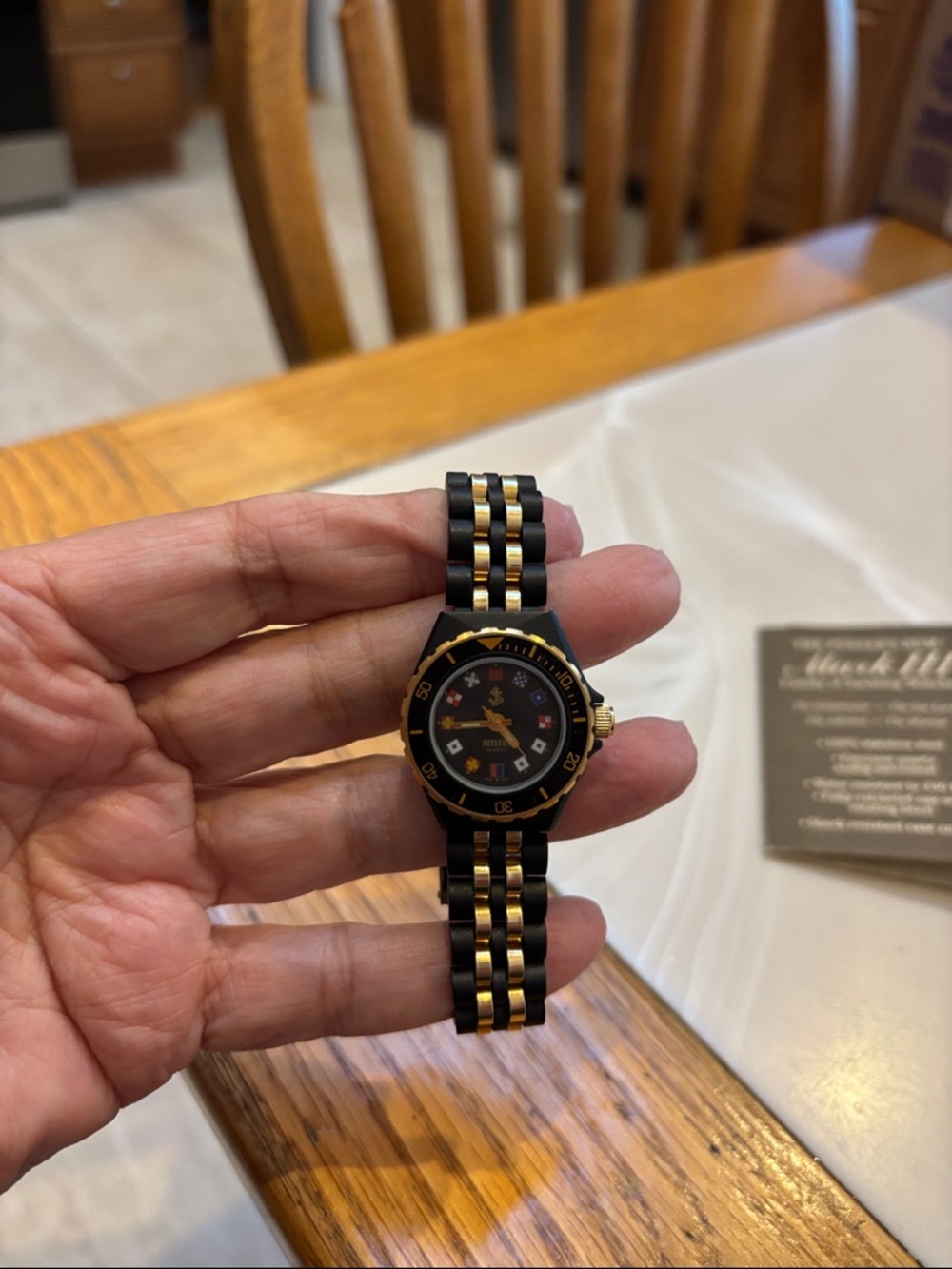 The Pusser’s Rum Black and Gold Women's Link Bracelet Yachting Watch -Vintage!